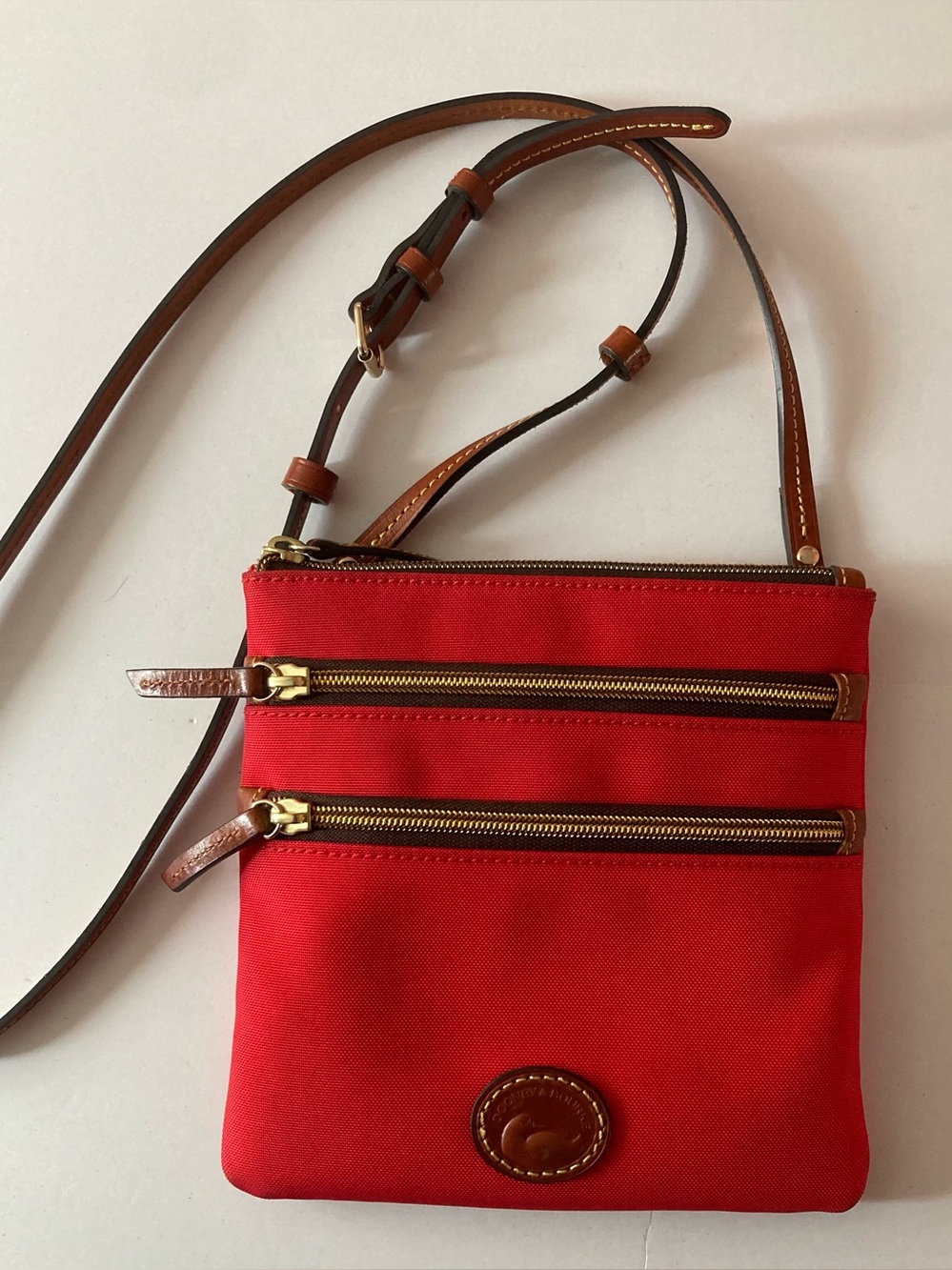 Dooney & Bourke Red Crossbody Double Zip Pouch with Leather Trim